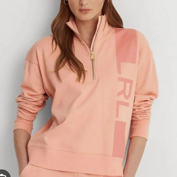 Lauren Ralph Lauren Peach Quarter-Zip Sweatshirt - Picture 1 of 6
